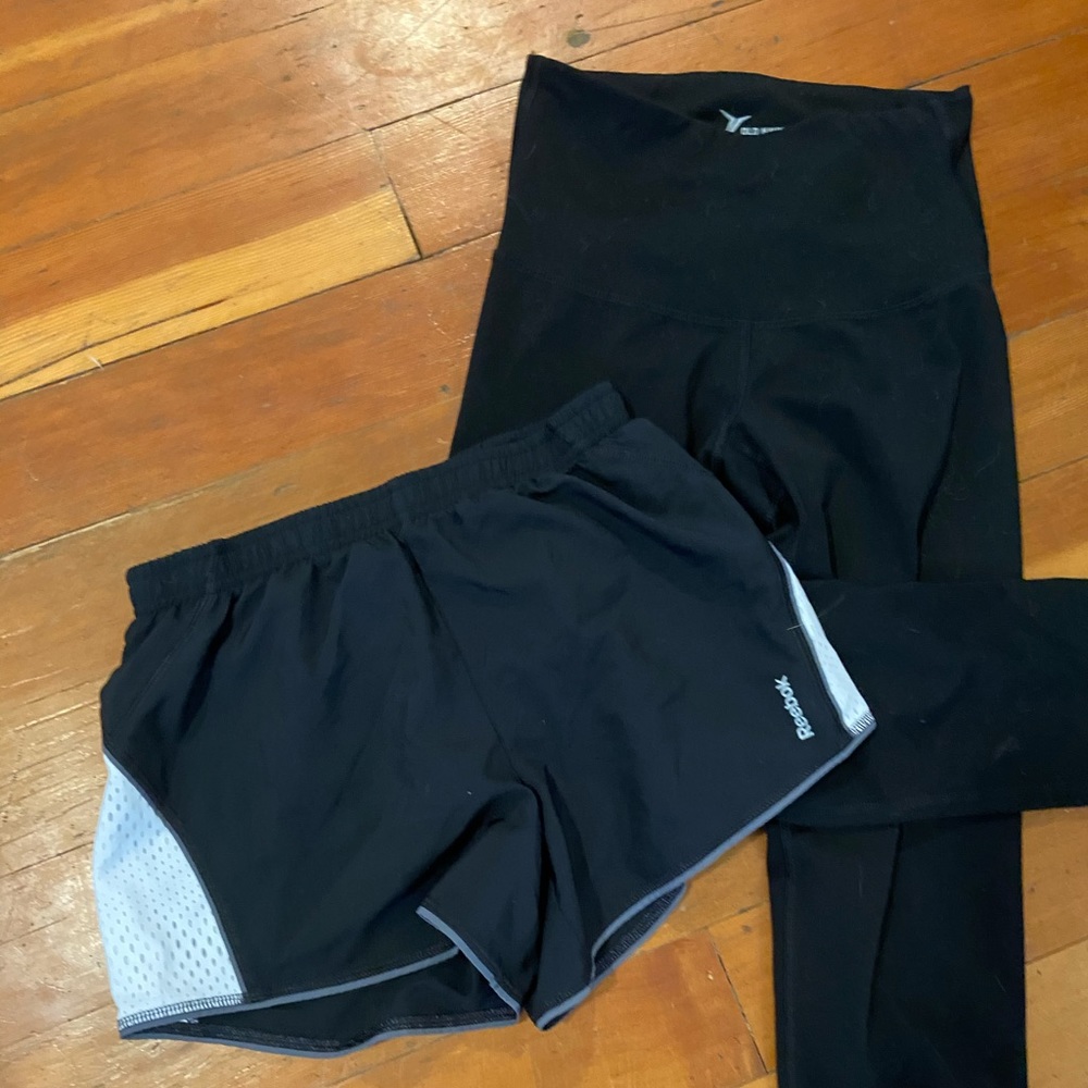 Running shorts and leggings combo